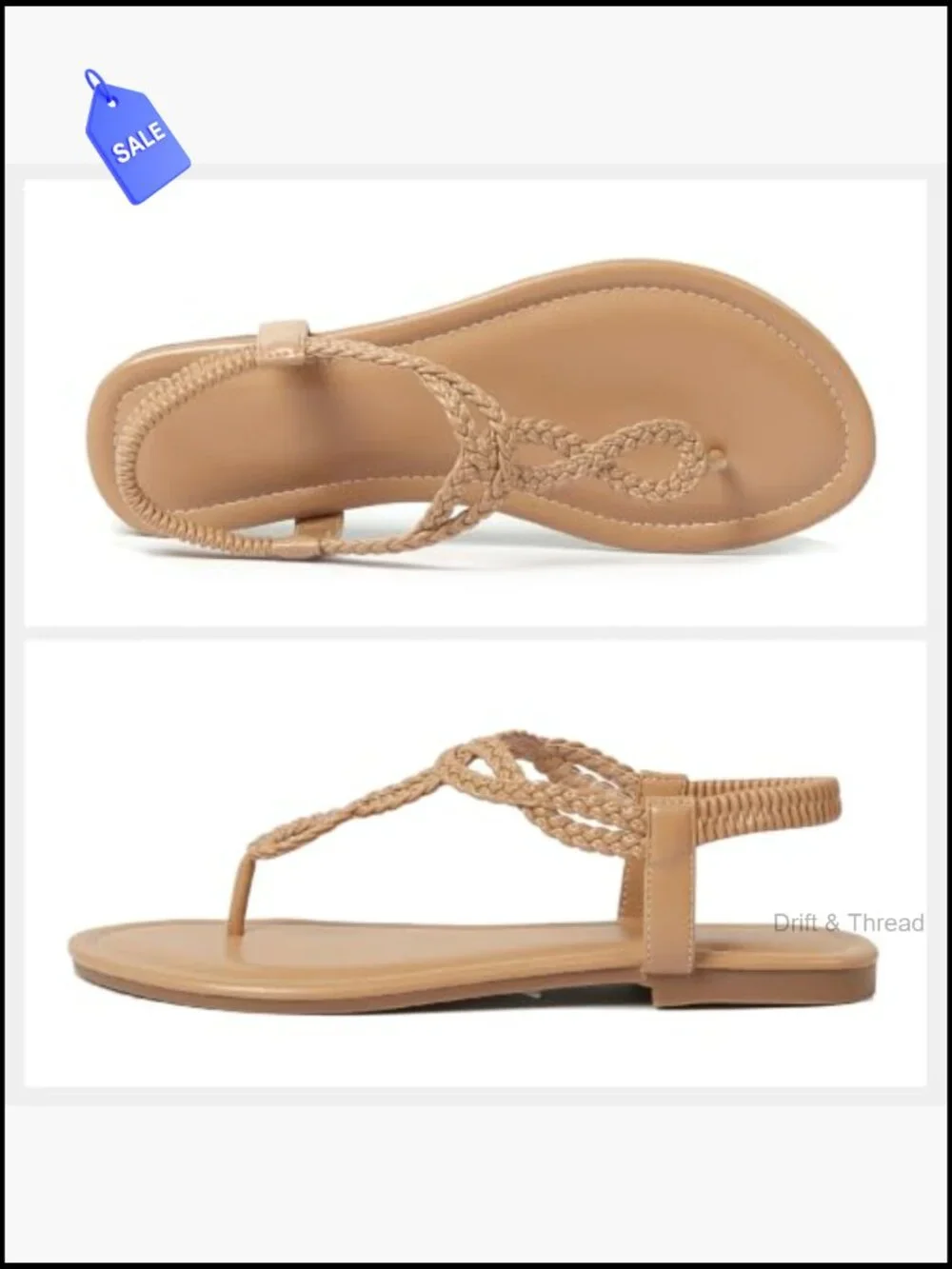 Braided T-Strap Flat Sandals Summer Bohemian Comfortable Dressy Slip On